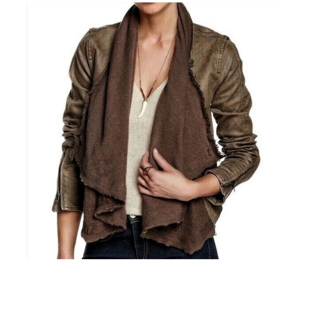 Free People Olive/Green Drape
Open Front Coated Denim Moto
Jacket size 8